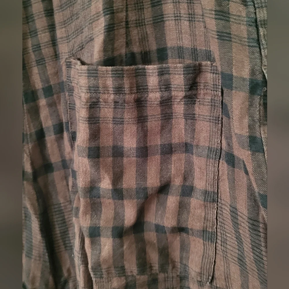 Everlane Linen Brown Black Plaid Button Down Jumpsuit